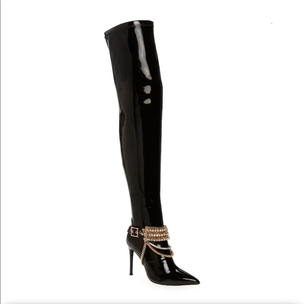 Jeffrey Campbell Arsenic OTK Thigh High Chain Pointed Boot size 7.5